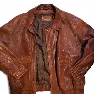 Vintage brown leather bomber jacket